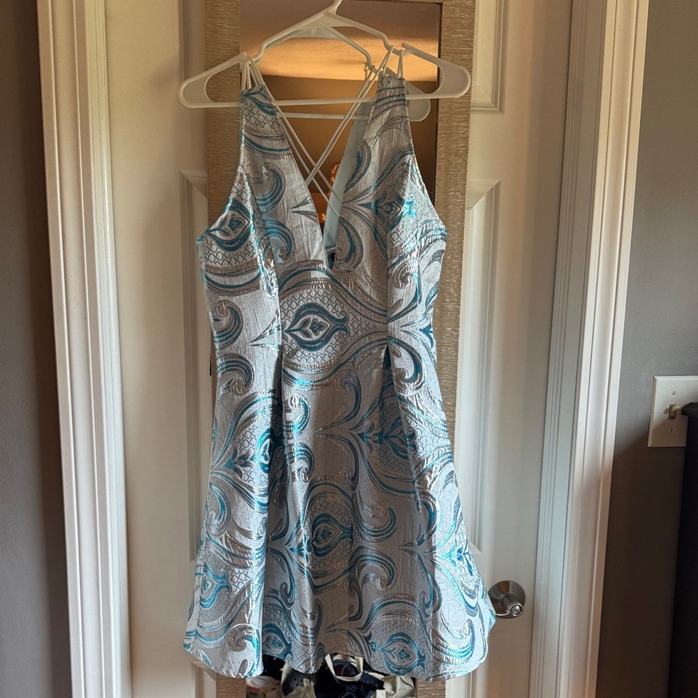 SHEIN Blue and White Patterned Dress